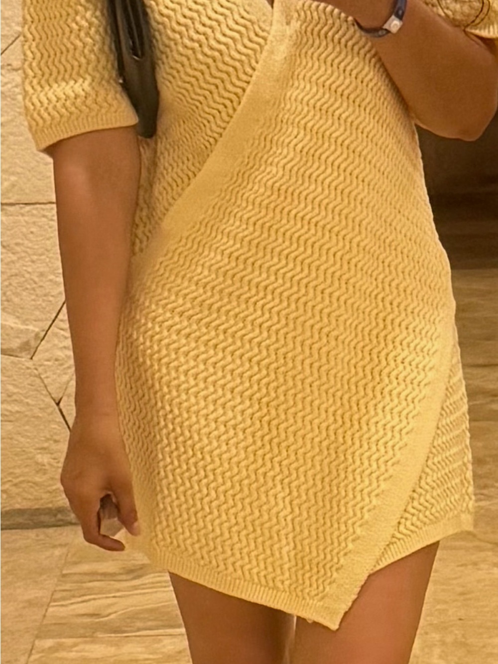 Knit Wrap-Front Mini Dress in Pale Yellow